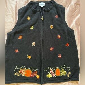 Breckenridge Black and Orange Embroidered Fall Vest